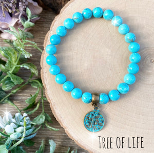 Blue Howlite - Tree of life Crystal bracelet