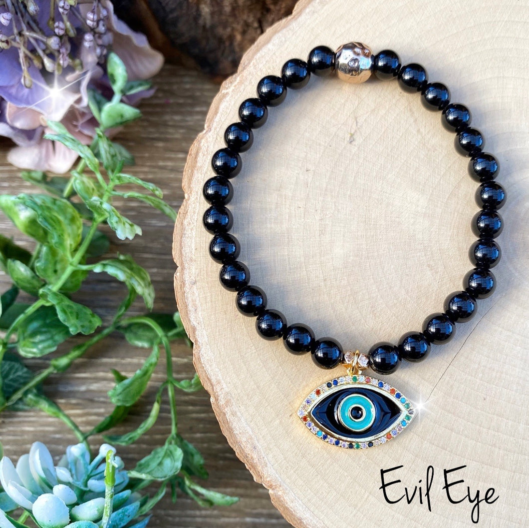 Black Tourmaline - Evil Eye bracelet
