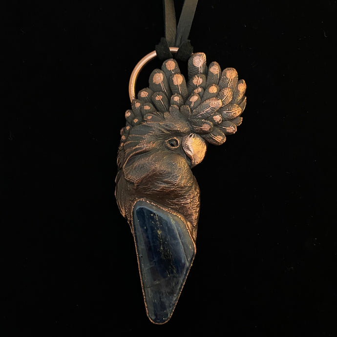 Black Cockatoo Totem pendant with Blue Kyanite