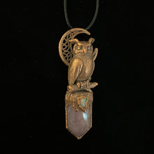 Load image into Gallery viewer, Horned Owl Totem with Opal and Amethyst necklace