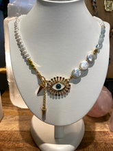 Load image into Gallery viewer, Aquamarine, Coin Pearl and Fresh water Pearl necklace