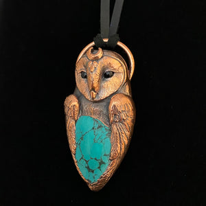 Barn Owl Totem Pendant with Tibetan Turquoise