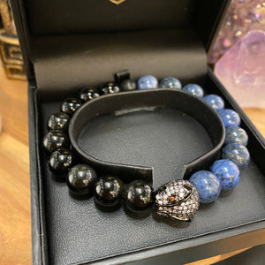 Dumortierite and Rainbow Obsidian unisex bracelet