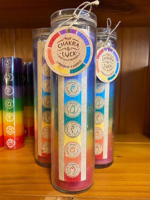 Chakra pillar candle in glass