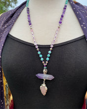 Load image into Gallery viewer, Rose Quartz arrowhead and Amethyst Mala necklace