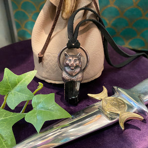 Cat Totem pendant with Black Tourmaline