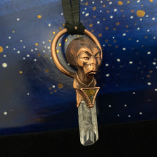 Load image into Gallery viewer, Meditating Pleiadian with Pallasite and Danburite Crystal Relic Necklace