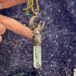 Howling Wolf Totem pendant with Danburite crystal