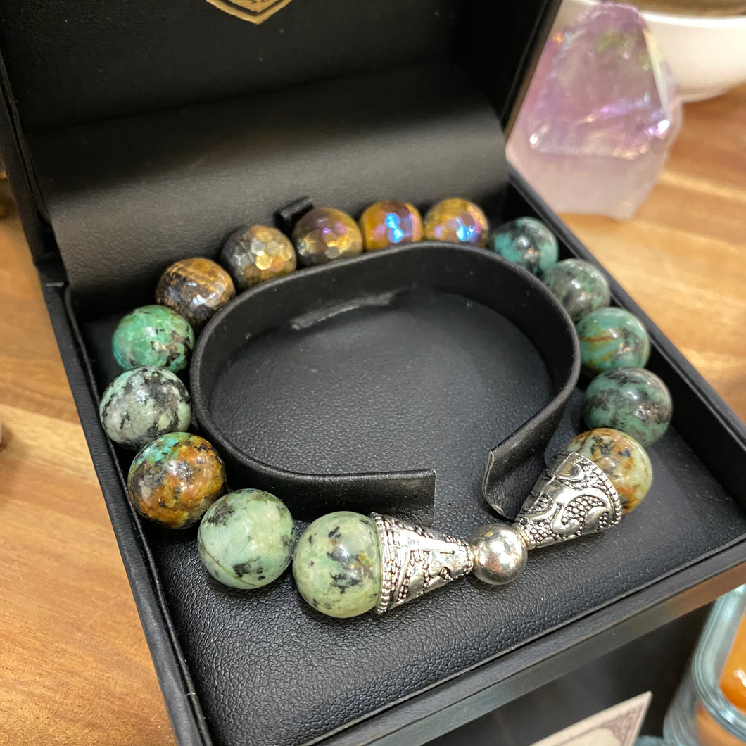 African Turquoise & Tiger eye crystal bracelet