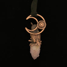 Load image into Gallery viewer, Horned Owl Totem with Moldavite and Spirit Quartz necklace