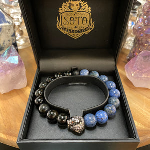 Dumortierite and Rainbow Obsidian unisex bracelet