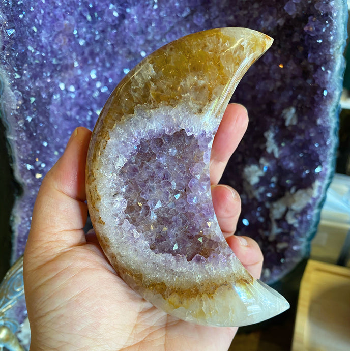 Carved Amethyst crescent moon
