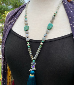 Labradorite and Amazonite Mala necklace