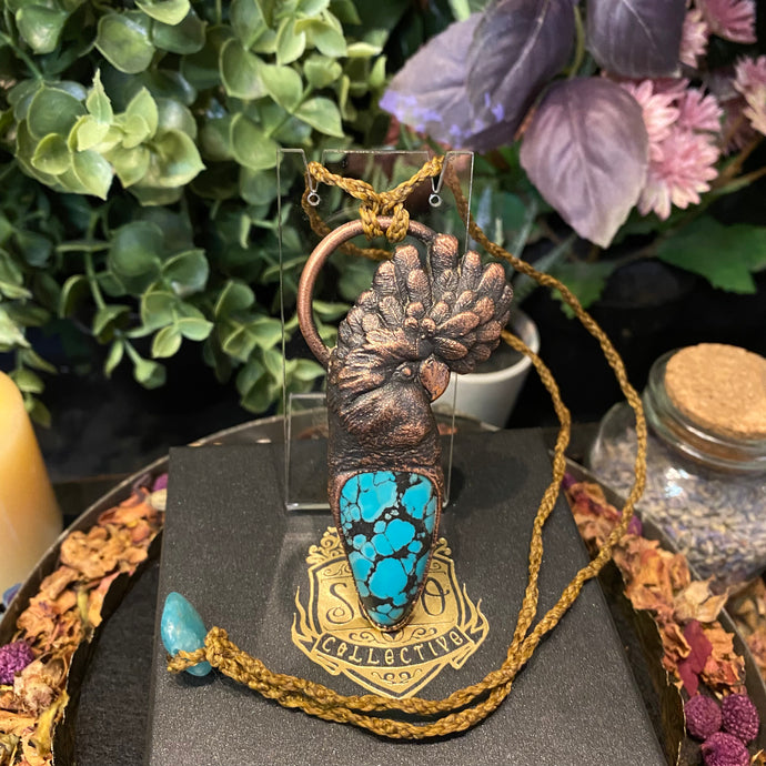 Black Cockatoo Totem pendant with Spidervein Turquoise