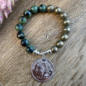 Kambaba Jasper X Pyrite || 2 Tone crystal bead bracelet