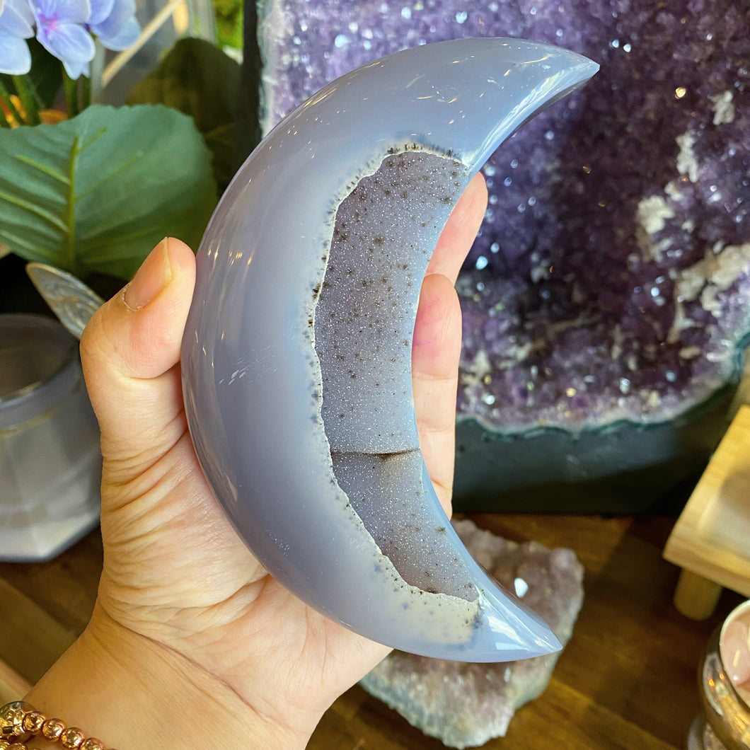Carved Druzy Agate crescent moon