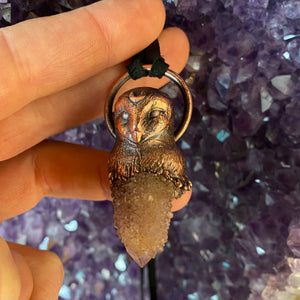 Small Barn Owl Totem with Spirit Quartz necklace