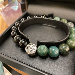 Moss Agate & Rainbow Obsidian unisex bracelet