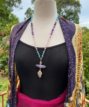 Load image into Gallery viewer, Rose Quartz arrowhead and Amethyst Mala necklace