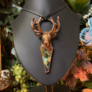 'King of the Forest' Stag Totem pendant with Labradorite and Green Tourmaline
