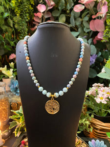 Hemimorphite and Rainbow Agate beaded necklace
