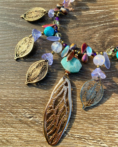 Dragonfly wing multi stone crystal necklace