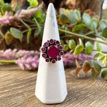 Load image into Gallery viewer, Ruby Flower sterling silver ring