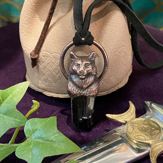 Cat Totem pendant with Black Tourmaline