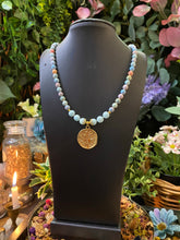 Load image into Gallery viewer, Hemimorphite and Rainbow Agate beaded necklace