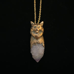 Maine Coon Cat Totem pendant with Spirit Quartz crystal
