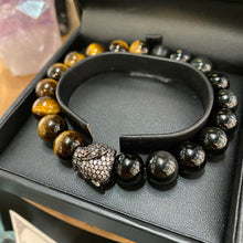 Load image into Gallery viewer, Tiger Eye and Rainbow Obsidian unisex panther bracelet