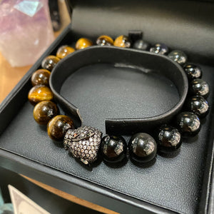 Tiger Eye and Rainbow Obsidian unisex panther bracelet