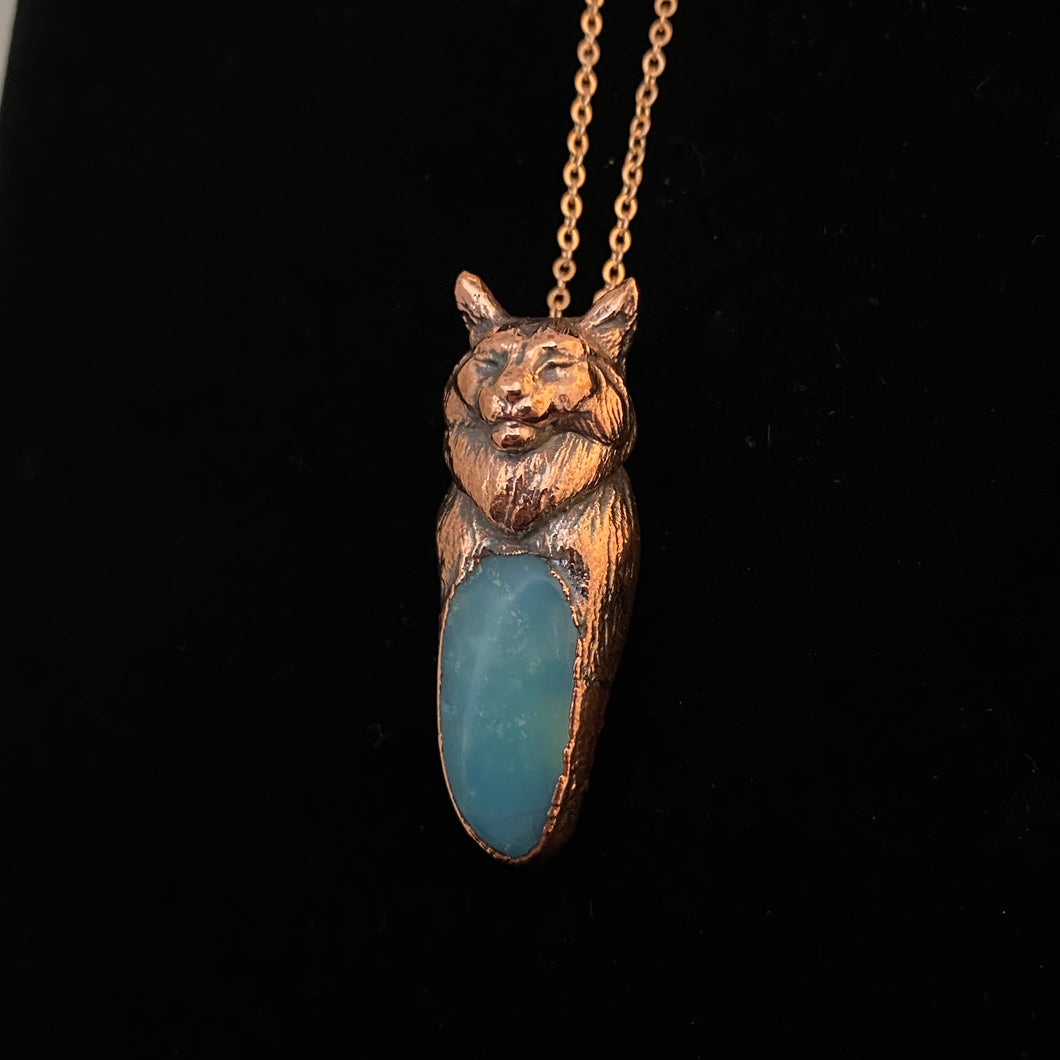 Maine Coon Cat Totem pendant with Hemimorphite