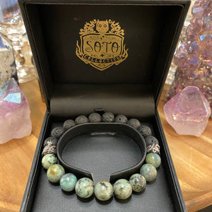 African Turquoise & Lava bead bracelet