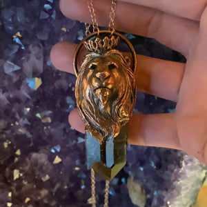 Crowned Lion Totem Smoky Quartz crystal pendant