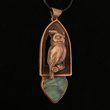 Load image into Gallery viewer, Horned Owl Totem on Arch Window Labradorite necklace