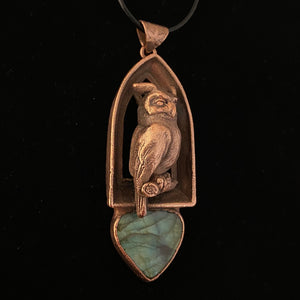 Horned Owl Totem on Arch Window Labradorite necklace