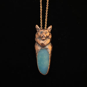 Maine Coon Cat Totem pendant with Hemimorphite