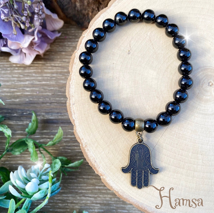 Black Tourmaline - Hamsa bracelet