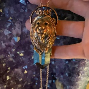 Crowned Lion Totem Smoky Quartz crystal pendant