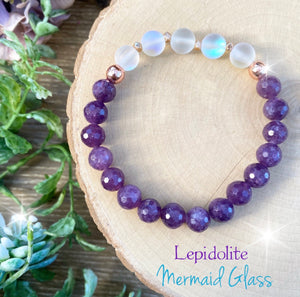 Lepidolite - Mermaid Glass Crystal bracelet