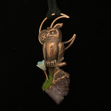 Load image into Gallery viewer, Horned Owl Totem with hand carved Opal Flower and Spirit Quartz necklace