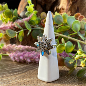 Labradorite multi stone flower ring