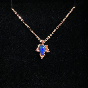 Black Opal Leaf Relic Pendant  Necklace