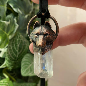 Wolf Totem pendant with Danburite Crystal