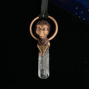 Meditating Pleiadian with Pallasite and Danburite Crystal Relic Necklace