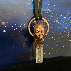 Meditating Pleiadian with Pallasite and Danburite Crystal Relic Necklace