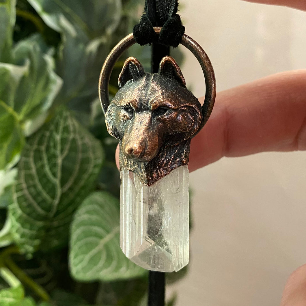 Wolf Totem pendant with Danburite Crystal