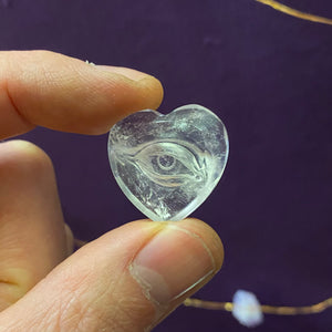 Mystic Eye Intaglio carved Clear Quartz Heart