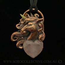 Load image into Gallery viewer, Unicorn Totem Pendant with Opal Horn and Rose Quartrz Heart